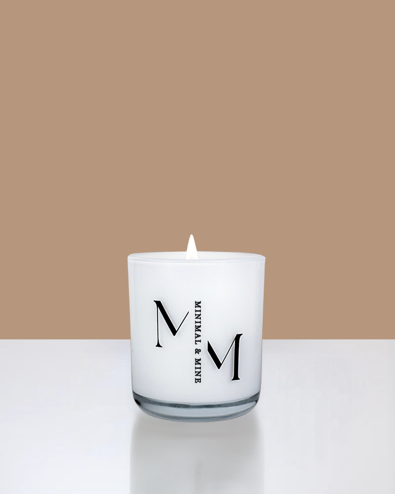 Black Vanilla Candle Jar in sleek white glass