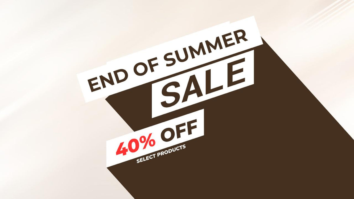 End of summer sale sign with 40% off discount on a brown and white background