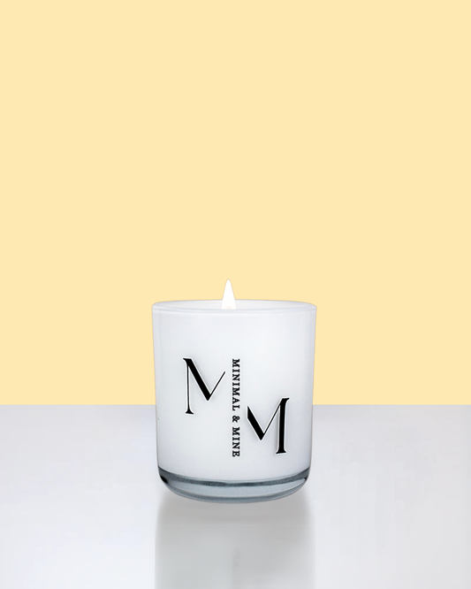 Beach Please Candle Jar in sleek white glass, hand poured with natural coconut soy wax and lit, showcasing vibrant summer vibes.