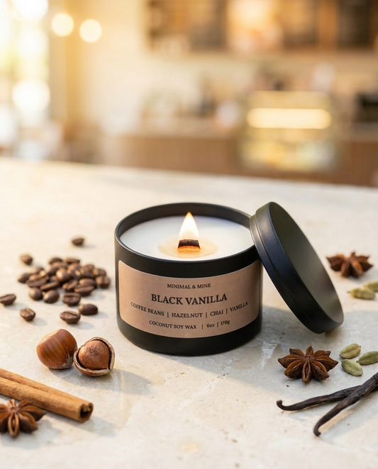 BLACK VANILLA CANDLE TIN
